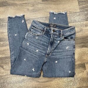 abercrombie and fitch daisy print high rise ankle jeans